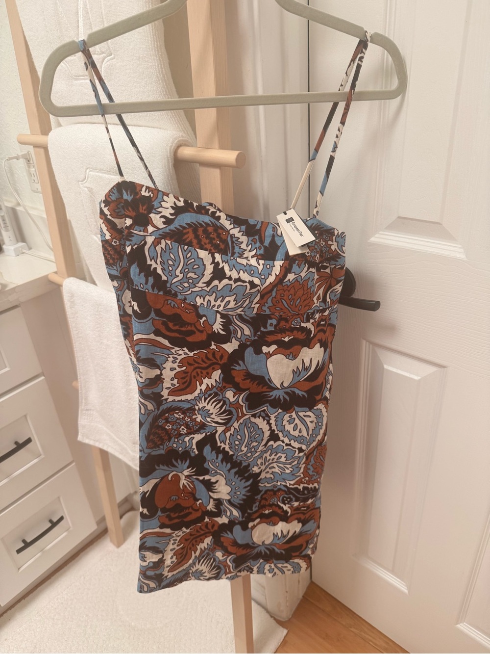 Banana Republic Brown & Blue Floral Paisley Spaghetti-Strap Mini Dress.